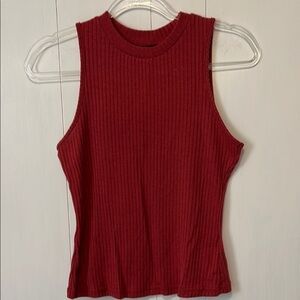 Sleeveless Ribbed Red Top